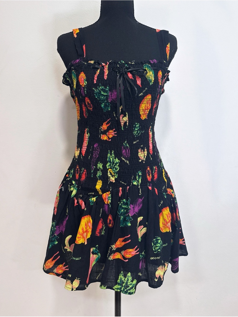 NWT UO Kimchi Blue Suzette Smocked Turnips Mini Dress Fruit Vegetable Print S - Picture 2 of 12